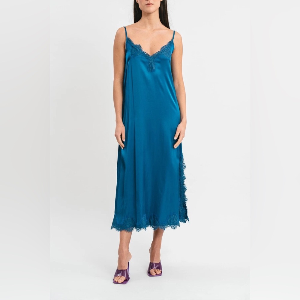 Pink Memories size 40 Matilda LONG VISCOSE SLIP DRESS WITH LACE
